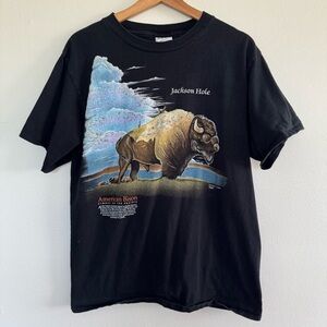 Vintage 90s Harlequin NG T-Shirt Mens Large American Bison Jackson Hole USA Tee